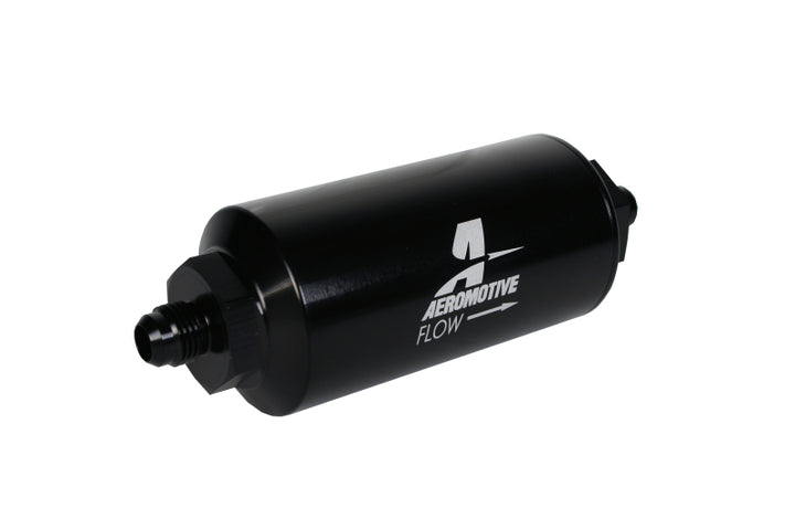 Aeromotive In-Line Filter - (AN-6 Male) 10 Micron Fabric Element Bright Dip Black Finish - Bull Strap