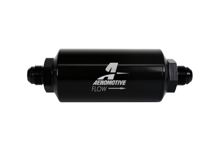Aeromotive In-Line Filter - (AN -8 Male) 10 Micron Fabric Element Bright Dip Black Finish - Bull Strap