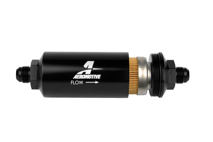 Aeromotive In-Line Filter - (AN -8 Male) 10 Micron Fabric Element Bright Dip Black Finish - Bull Strap