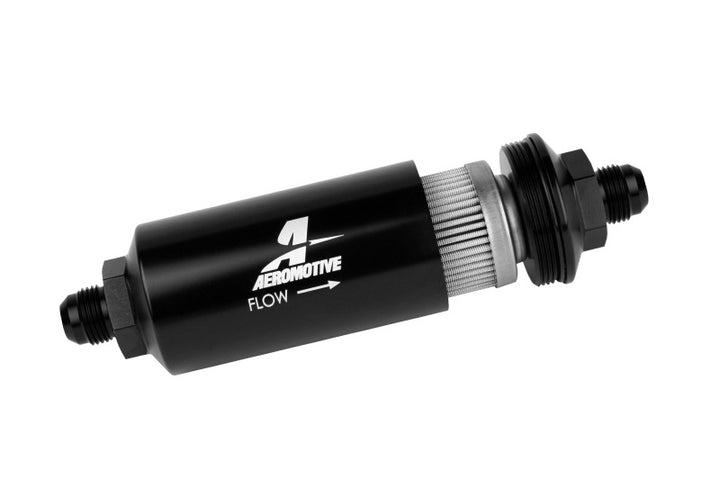 Aeromotive In-Line Filter - (AN -8 Male) 40 Micron Stainless Mesh Element Bright Dip Black Finish - Bull Strap