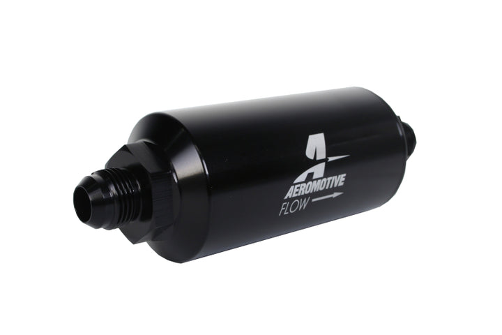 Aeromotive In-Line Filter - (AN -8 Male) 40 Micron Stainless Mesh Element Bright Dip Black Finish - Bull Strap