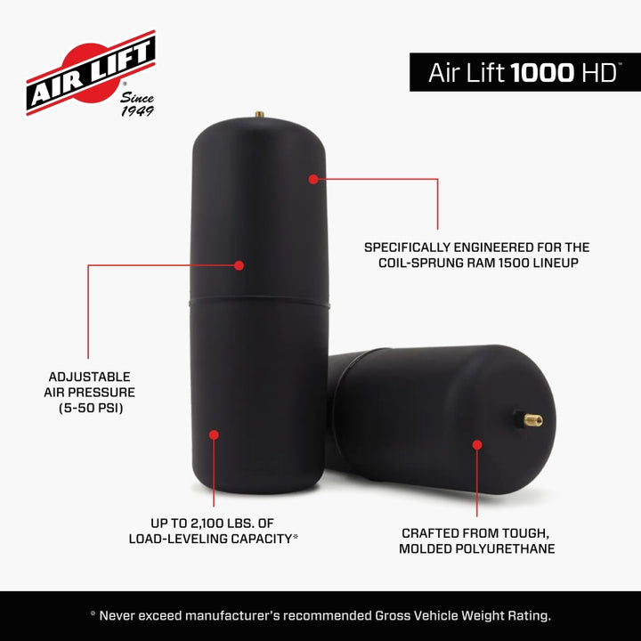 Air Lift 1000HD Rear Air Spring Kit for 09-18 Dodge Ram 1500 - Bull Strap