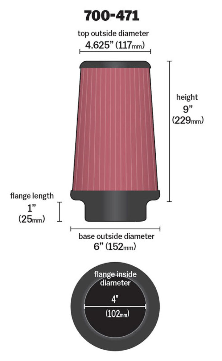Airaid Universal Air Filter - Cone 4 x 6 x 4 5/8 x 9 w/ Short Flange - Bull Strap