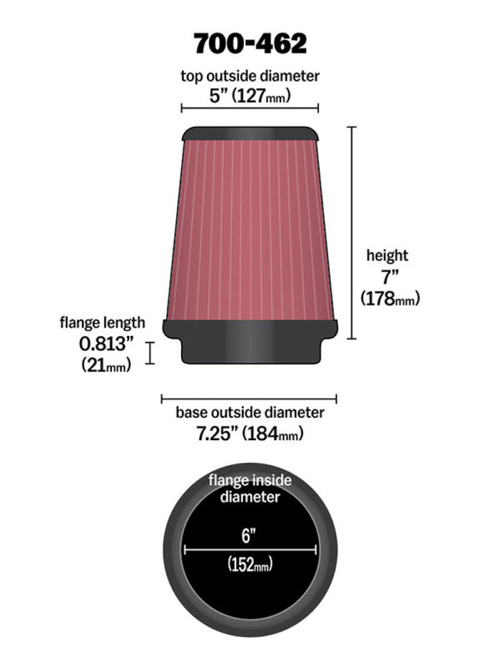 Airaid Universal Air Filter - Cone 6 x 7-1/4 x 5 x 7 - Bull Strap