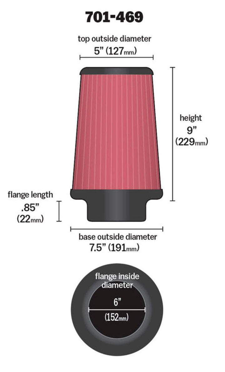Airaid Universal Air Filter - Cone 6 x 7 1/4 x 5 x 9 - Bull Strap
