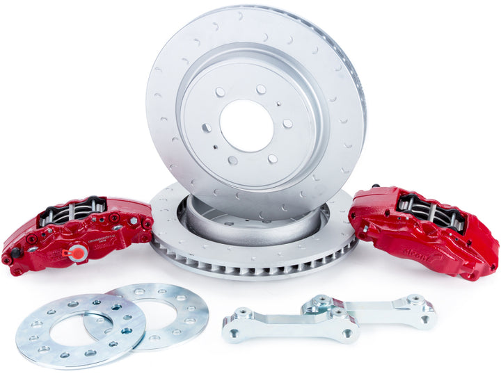 Alcon 10-14/17-18 Raptor/09-17 F150 360x32 Rotors 4-Piston Rear Brake Kit w/o Elect Park Brake - Red - Bull Strap