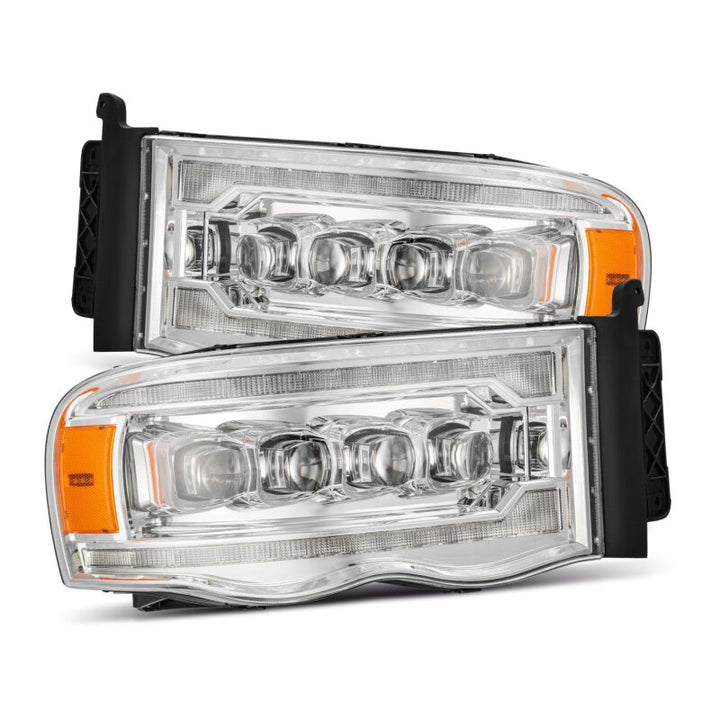 AlphaRex 02-05 Dodge Ram 1500 NOVA LED Proj Headlights Plank Style Chrome w/Activ Light/Seq Signal - Bull Strap