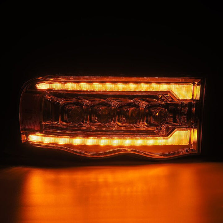 AlphaRex 02-05 Dodge Ram 1500 NOVA LED Proj Headlights Plank Style Chrome w/Activ Light/Seq Signal - Bull Strap