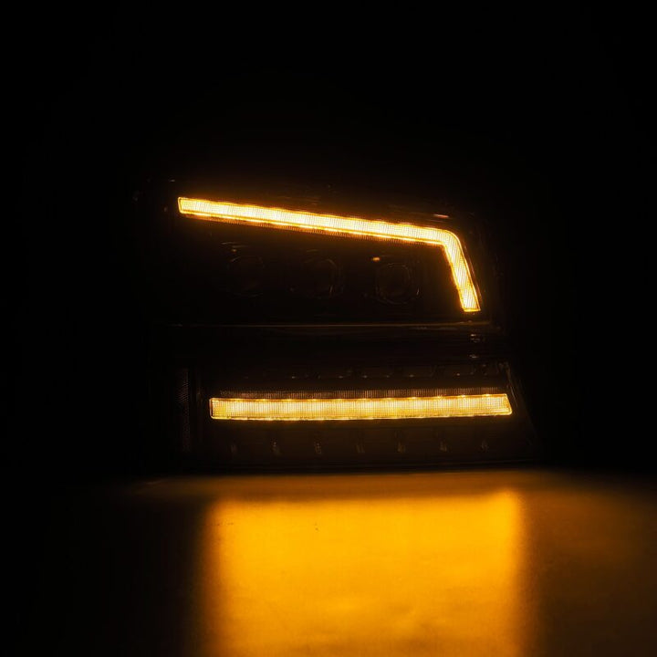 AlphaRex 03-06 Chevy Silverado 1500/2500HD/3500HD/Avalanche Alpha-Black NOVA LED Proj Headlights - Bull Strap