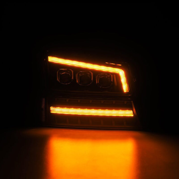 AlphaRex 03-06 Chevy Silverado 1500/2500HD/3500HD/Avalanche Black NOVA LED Proj Headlights - Bull Strap