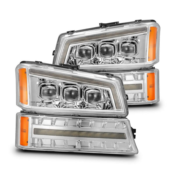 AlphaRex 03-06 Chevy Silverado 1500/2500HD/3500HD/Avalanche Chrome NOVA LED Proj Headlights - Bull Strap
