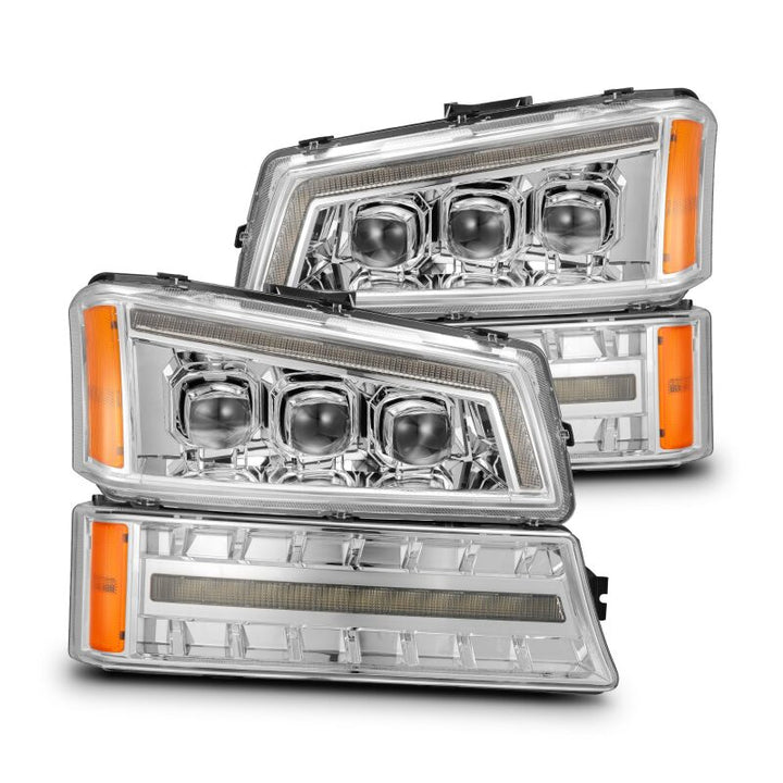 AlphaRex 03-06 Chevy Silverado 1500/2500HD/3500HD/Avalanche Chrome NOVA LED Proj Headlights - Bull Strap