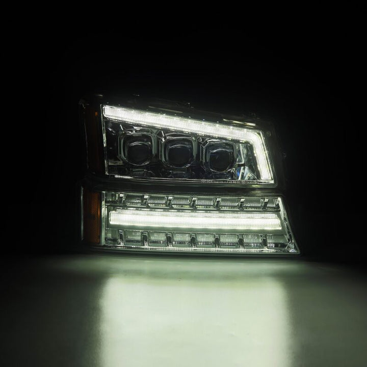 AlphaRex 03-06 Chevy Silverado 1500/2500HD/3500HD/Avalanche Chrome NOVA LED Proj Headlights - Bull Strap