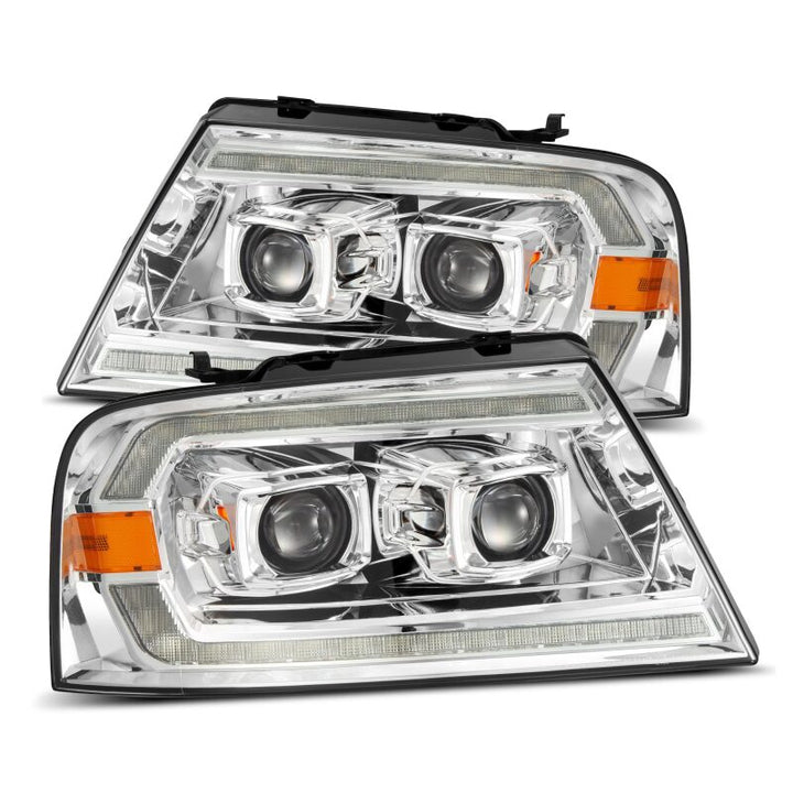 AlphaRex 04-08 Ford F150 PRO-Series Projector Headlights Black w/ Sequential Signal and DRL - Bull Strap