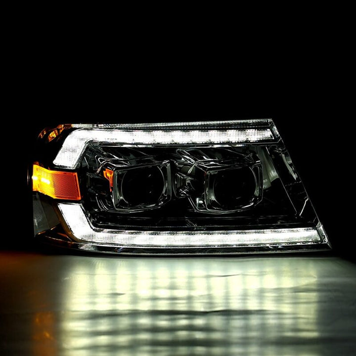 AlphaRex 04-08 Ford F150 PRO-Series Projector Headlights Black w/ Sequential Signal and DRL - Bull Strap