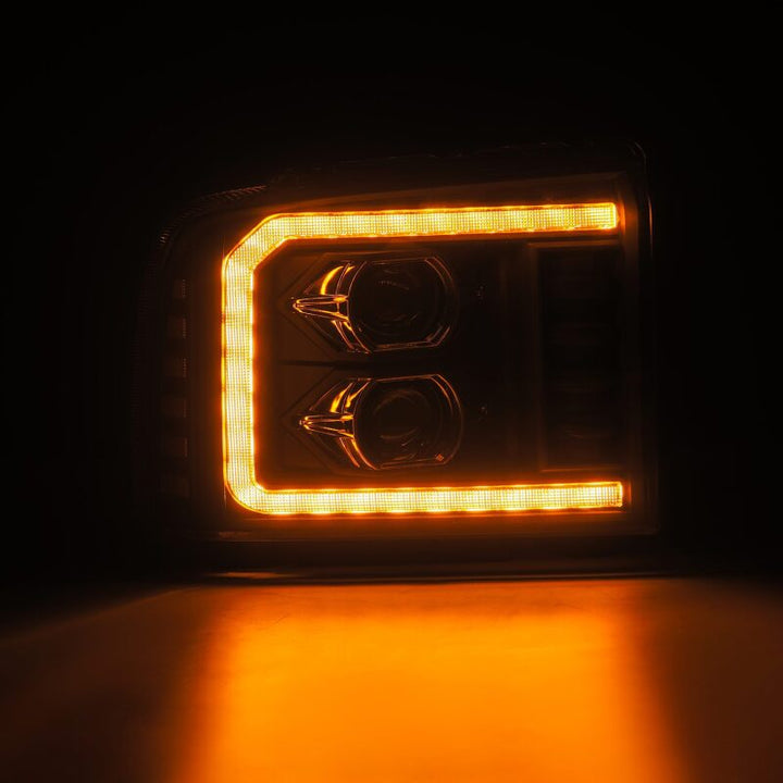 AlphaRex 05-07 Ford F250/350/450/550 Super Duty LUXX LED Proj HL Blk w/Actv Light & Seq Sig + SB DRL - Bull Strap