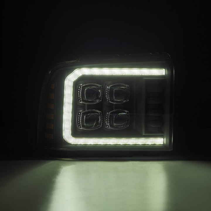 AlphaRex 05-07 Ford F250/350/450/550 Super Duty NOVA LED Proj HL Blk w/Actv Light & Seq Sig + SB DRL - Bull Strap