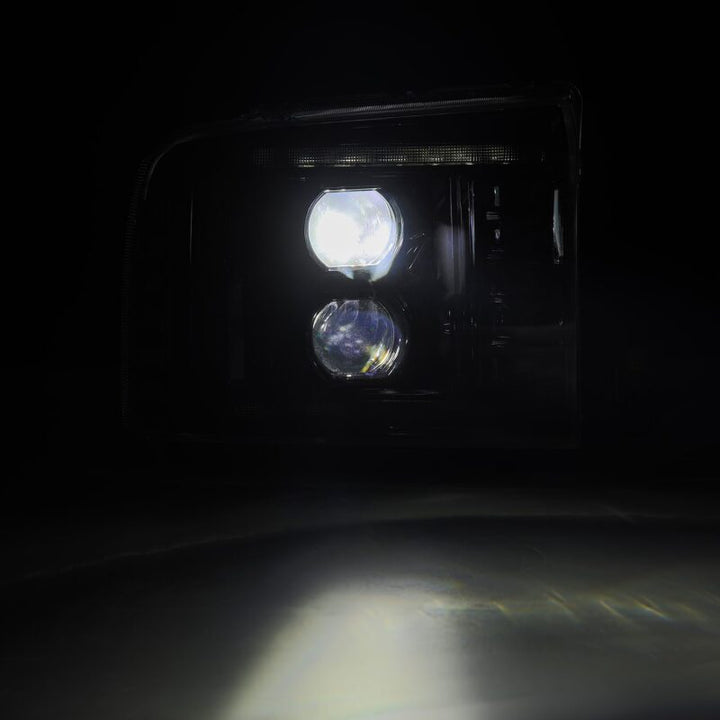 AlphaRex 05-07 Ford Super Duty/Excursion LUXX-Series LED Projector Headlights - Alpha-Black - Bull Strap