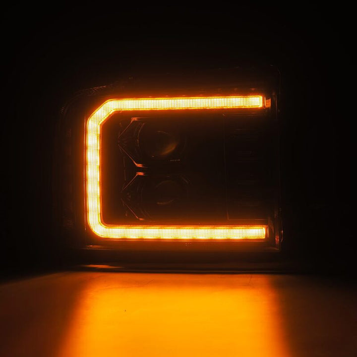 AlphaRex 05-07 Ford Super Duty/Excursion LUXX-Series LED Projector Headlights - Alpha-Black - Bull Strap