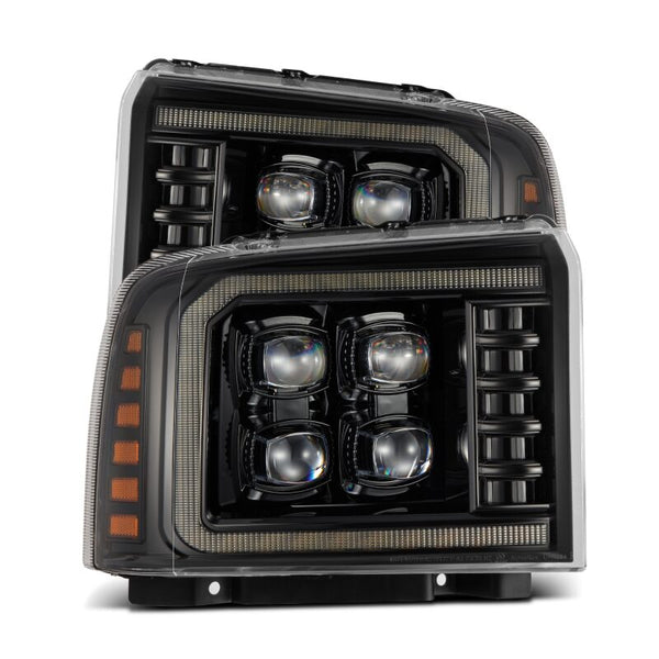AlphaRex 05-07 Ford Super Duty/Excursion NOVA-Series LED Projector Headlights Alpha-Blk w/Activ Ligh - Bull Strap