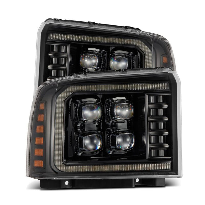 AlphaRex 05-07 Ford Super Duty/Excursion NOVA-Series LED Projector Headlights Alpha-Blk w/Activ Ligh - Bull Strap