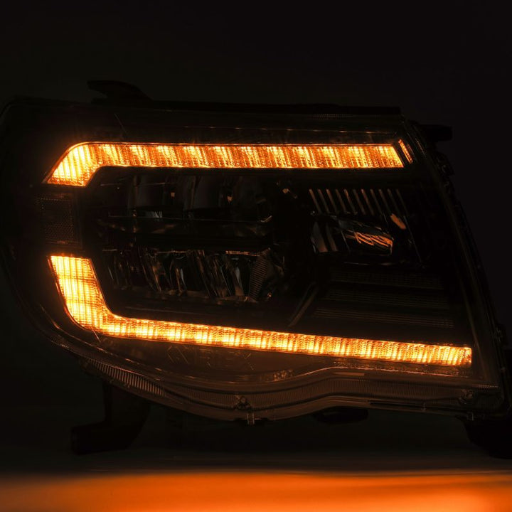 AlphaRex 05-11 Toyota Tacoma LUXX Crystal Headlights Plank Style Alpha Black w/Activation Light/DRL - Bull Strap
