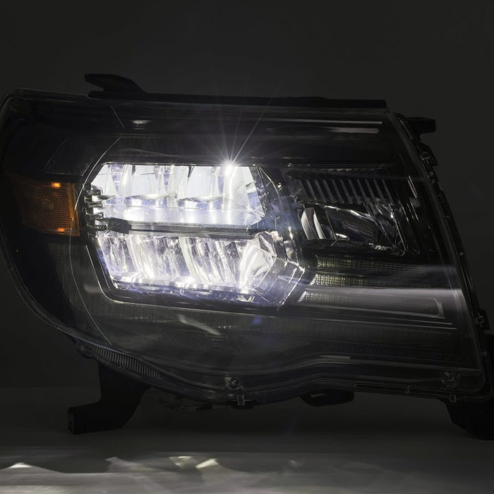 AlphaRex 05-11 Toyota Tacoma LUXX Crystal Headlights Plank Style Alpha Black w/Activation Light/DRL - Bull Strap