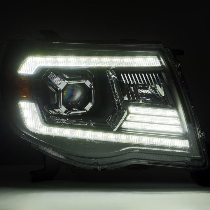 AlphaRex 05-11 Toyota Tacoma LUXX LED Projector Headlights Plank Style Black w/Activ Light and DRL - Bull Strap