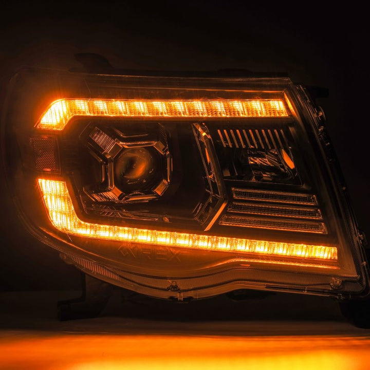 AlphaRex 05-11 Toyota Tacoma LUXX LED Projector Headlights Plank Style Black w/Activ Light and DRL - Bull Strap