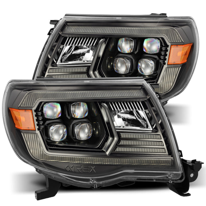 AlphaRex 05-11 Toyota Tacoma NOVA LED Projector Headlights Plank Style Black w/Activation Light/DRL - Bull Strap