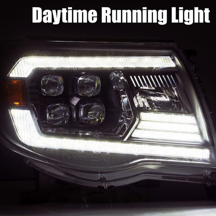 AlphaRex 05-11 Toyota Tacoma NOVA LED Projector Headlights Plank Style Black w/Activation Light/DRL - Bull Strap