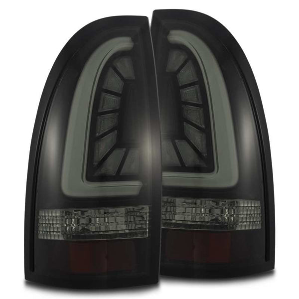 AlphaRex 05-15 Toyota Tacoma PRO-Series LED Tail Lights Jet Black - Bull Strap