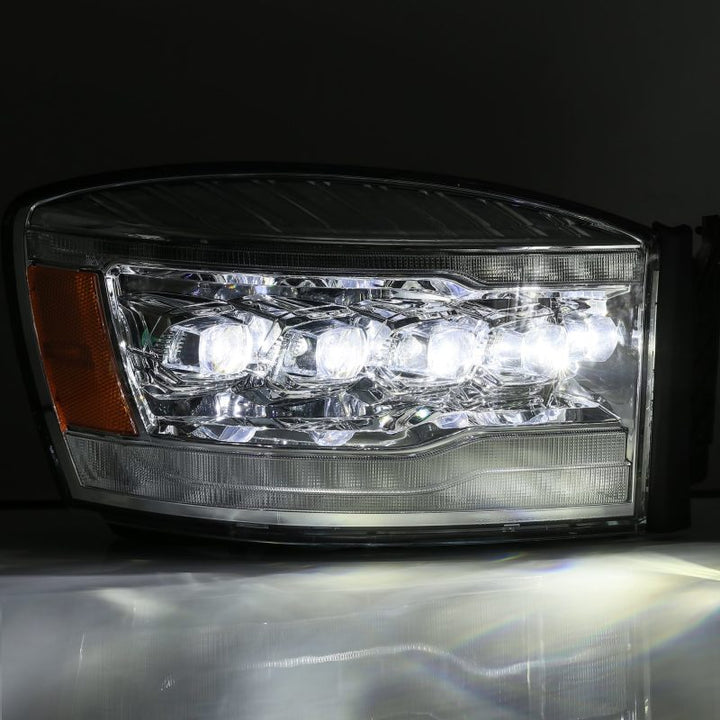 AlphaRex 06-08 Dodge Ram 1500HD NOVA LED Proj Headlights Plank Style Blk w/Seq Signal/DRL/Amber LED - Bull Strap
