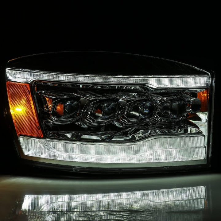 AlphaRex 06-08 Dodge Ram 1500HD NOVA LED Proj Headlights Plank Style Blk w/Seq Signal/DRL/Amber LED - Bull Strap