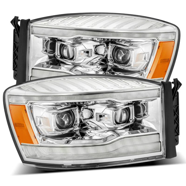 AlphaRex 06-08 Dodge Ram 1500HD PRO-Series Projector Headlights Plank Style Chrome w/Seq Signal/DRL - Bull Strap