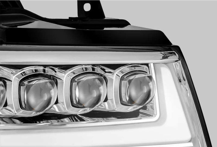 AlphaRex 07-13 Chevy Avalanche NOVA LED Proj Headlights Plank Style Design Chrome w/Activ Light/DRL - Bull Strap