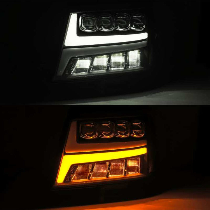 AlphaRex 07-13 Chevy Avalanche NOVA LED Proj Headlights Plank Style Design Chrome w/Activ Light/DRL - Bull Strap