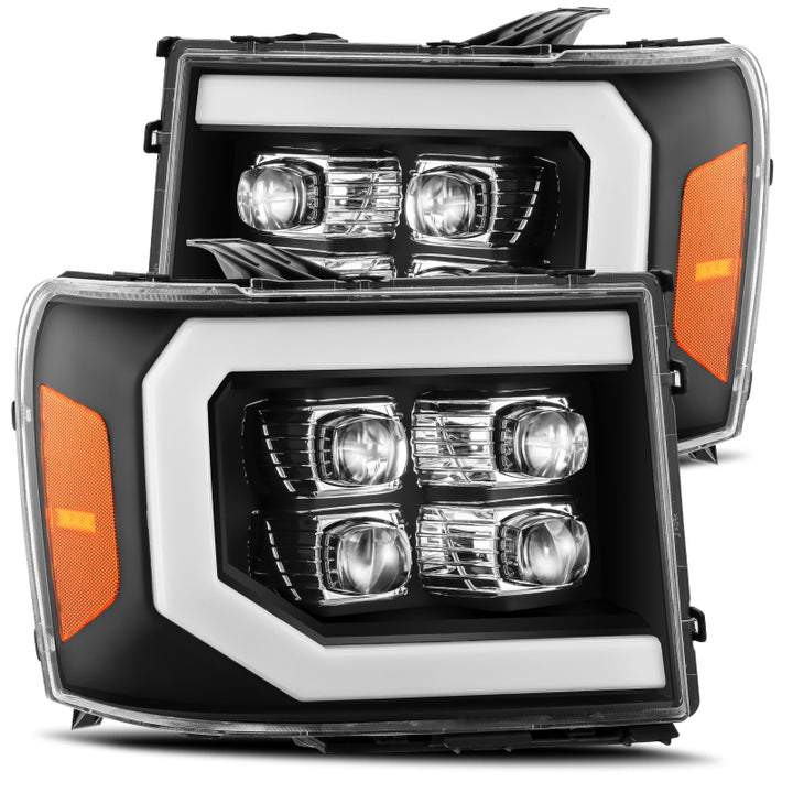 AlphaRex 07-13 GMC 1500HD NOVA LED Proj Headlight Plank Style Gloss Blk w/Activ Light/Seq Signal/DRL - Bull Strap
