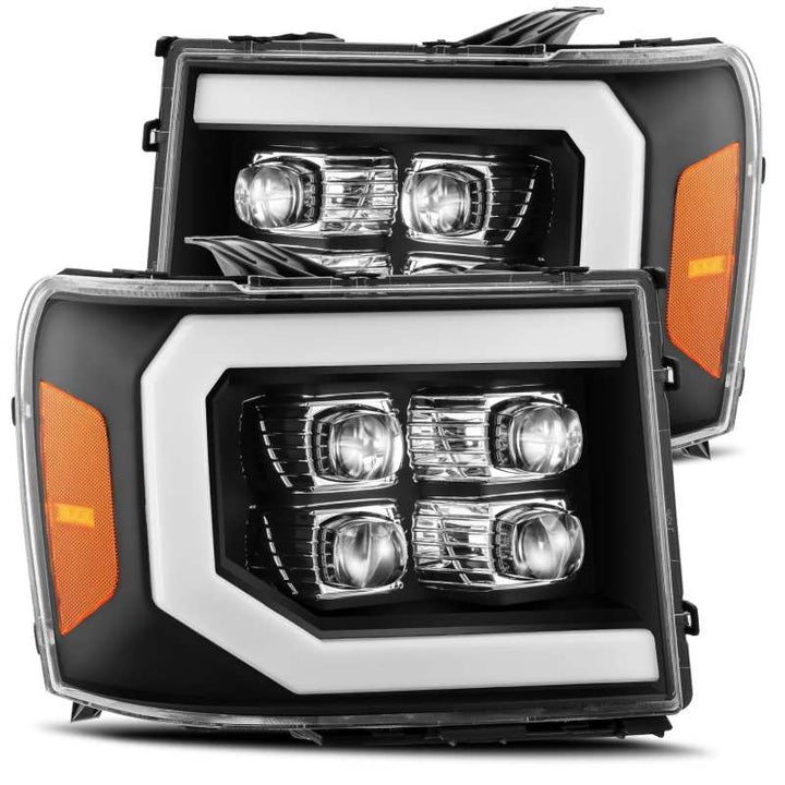 AlphaRex 07-13 GMC 1500HD NOVA LED Proj Headlight Plank Style Gloss Blk w/Activ Light/Seq Signal/DRL - Bull Strap