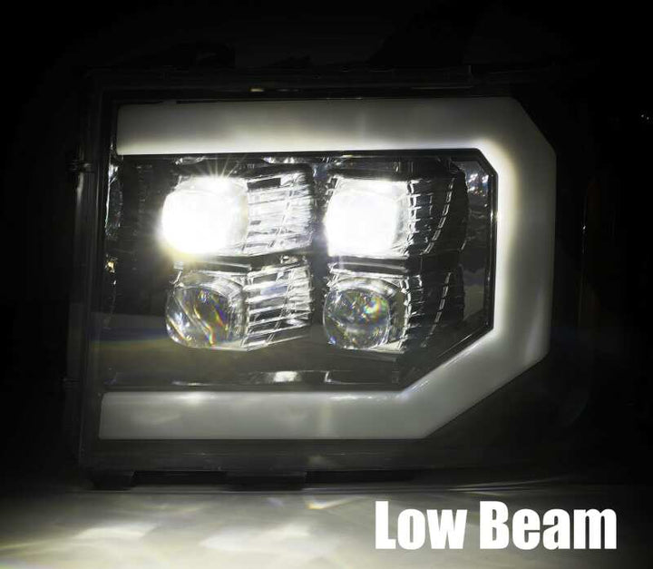 AlphaRex 07-13 GMC 1500HD NOVA LED Proj Headlights Plank - Jet Black w/Activ Light/Seq Signal/DRL - Bull Strap