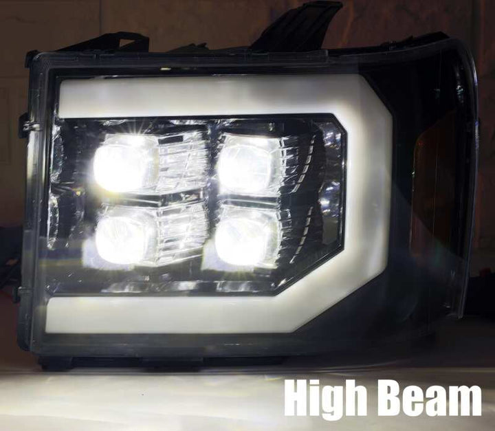 AlphaRex 07-13 GMC 1500HD NOVA LED Proj Headlights Plank - Jet Black w/Activ Light/Seq Signal/DRL - Bull Strap