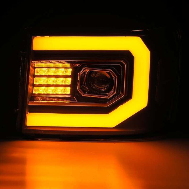 AlphaRex 07-13 GMC Sierra 1500 (No Clsc) LUXX-Series LED Proj HL Jet Blk w/Actv Lgt & Seq.Sig / DRL - Bull Strap