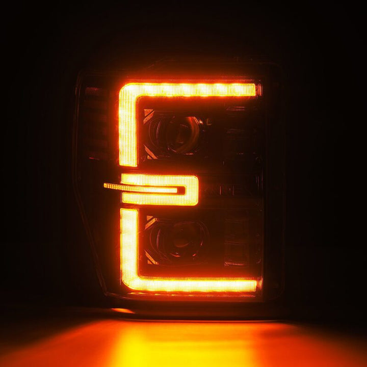 AlphaRex 08-10 Ford F250-550 LUXX-Series LED Projector Headlights Alpha-Blk w/Activ Light/Seq Signal - Bull Strap