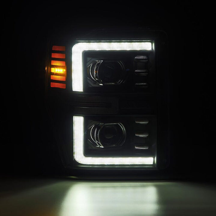 AlphaRex 08-10 Ford F250-550 LUXX-Series LED Projector Headlights Black w/Activ Light/Seq Signal - Bull Strap