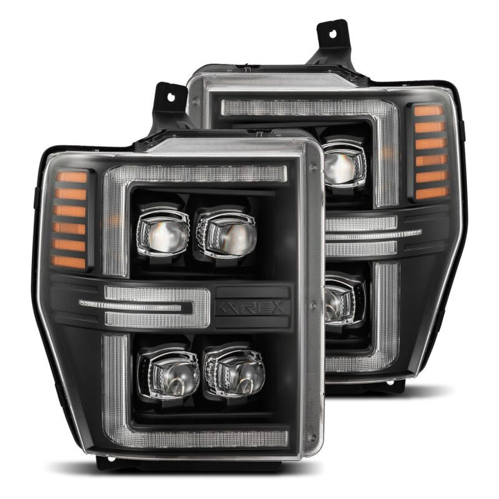 AlphaRex 08-10 Ford F250-550 NOVA-Series LED Projector Headlights Black w/Activ Light/Seq Signal - Bull Strap
