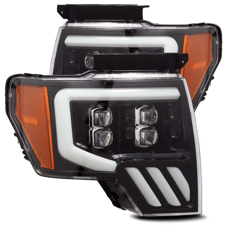 AlphaRex 09-14 Ford F-150 NOVA LED Proj Headlights Plank Style Gloss Black w/Activ Light/Seq Signal - Bull Strap