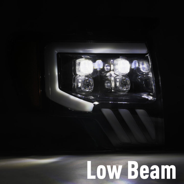 AlphaRex 09-14 Ford F-150 NOVA LED Proj Headlights Plank Style Gloss Black w/Activ Light/Seq Signal - Bull Strap