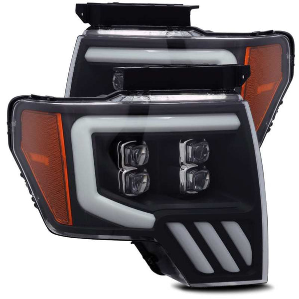 AlphaRex 09-14 Ford F-150 NOVA LED Proj Headlights Plank Style Matte Black w/Activ Light/Seq Signal - Bull Strap