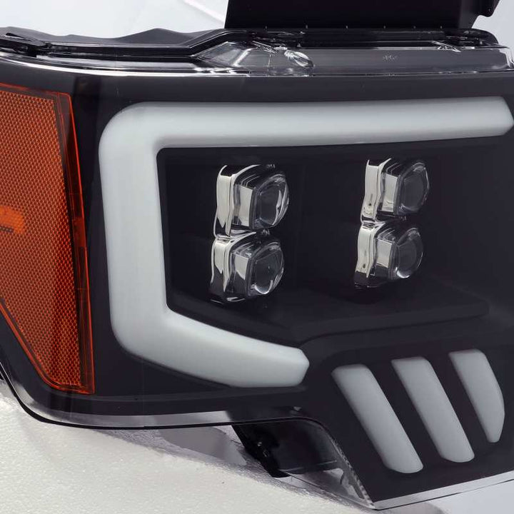 AlphaRex 09-14 Ford F-150 NOVA LED Proj Headlights Plank Style Matte Black w/Activ Light/Seq Signal - Bull Strap