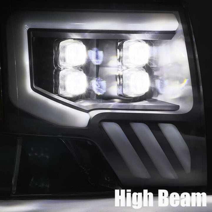 AlphaRex 09-14 Ford F-150 NOVA LED Proj Headlights Plank Style Matte Black w/Activ Light/Seq Signal - Bull Strap